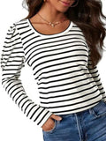 Striped Round Neck Long Sleeve T-Shirt - Trendsi - Flyclothing LLC