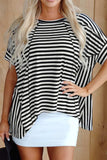 Stripe Batwing Sleeve Round Neck Oversized Top - Trendsi - Flyclothing LLC