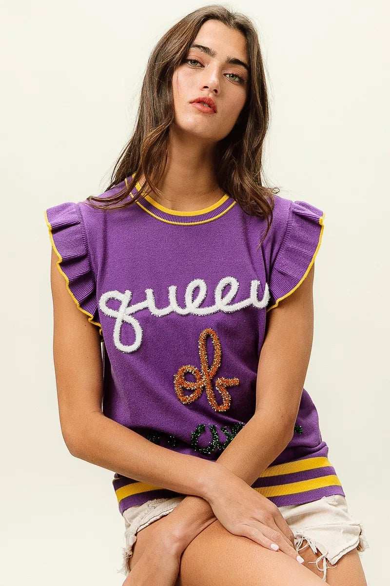 BiBi Queen Of Mardi Ruffled Armhole Sleeveless Knit Top - Trendsi - Flyclothing LLC