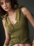V-Neck Tie Shoulder Tank - Trendsi - Flyclothing LLC