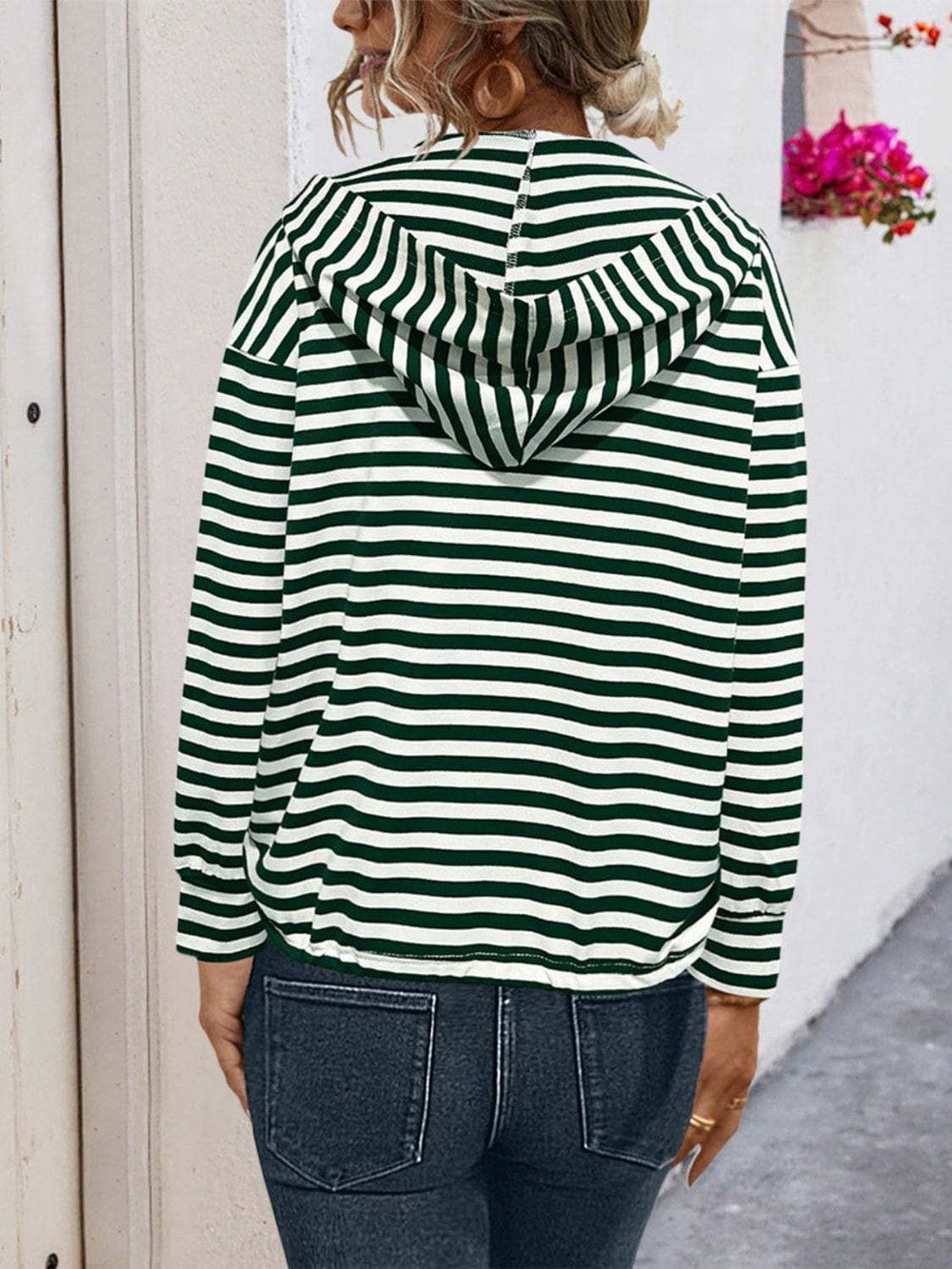 Drawstring Striped Long Sleeve Hoodie - Trendsi - Flyclothing LLC