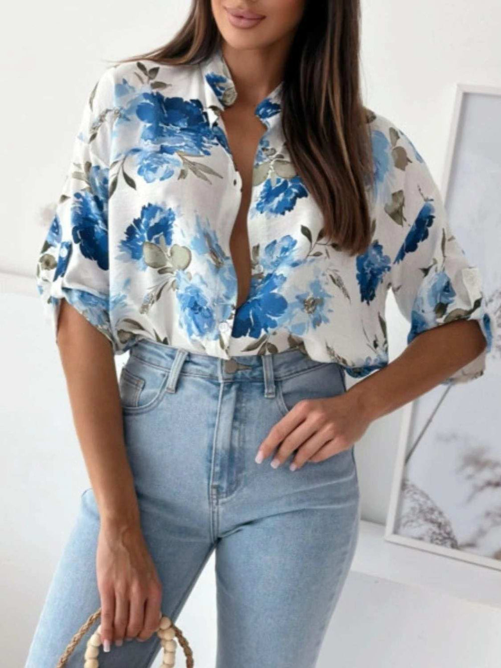 Printed Button Up Half Sleeve Shirt - Trendsi - Flyclothing LLC