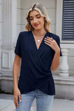 Solid Color Surplice Short Sleeve Blouse - Trendsi - Flyclothing LLC