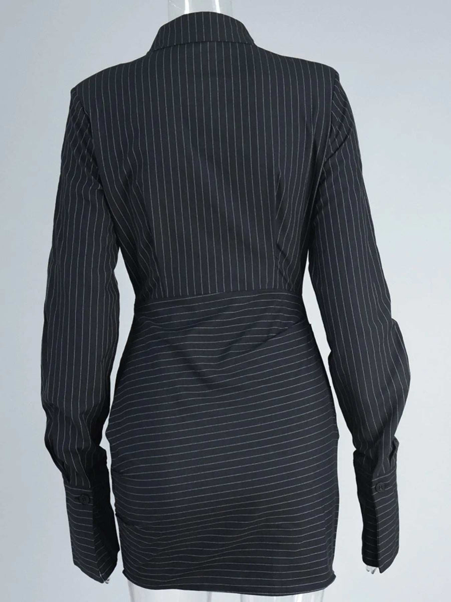 Striped Long Sleeve Shirt Dress - Trendsi - Flyclothing LLC