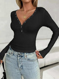 V-Neck Long Sleeve T-Shirt - Trendsi - Flyclothing LLC