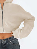 Zip Up Long Sleeve Hooded Cropped Jacket - Trendsi - Flyclothing LLC