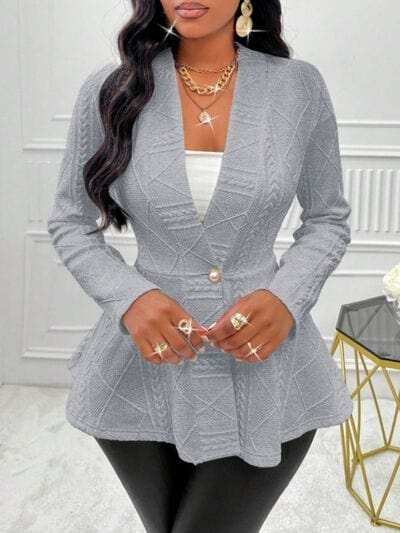 One Button Textured Peplum Cardigan - Trendsi - Flyclothing LLC