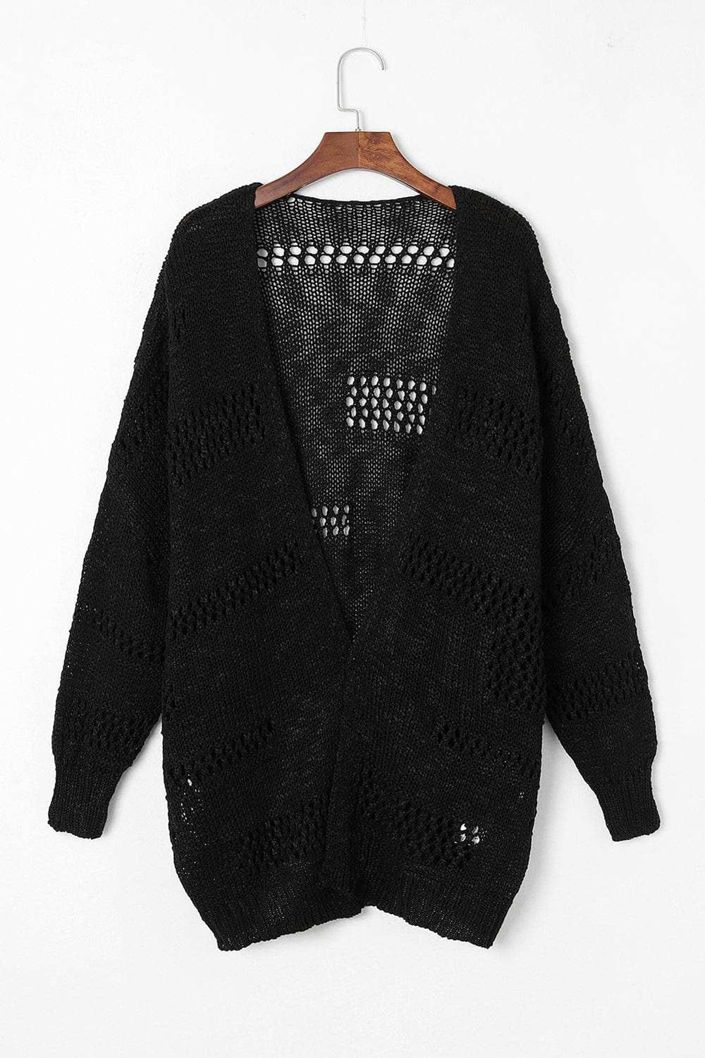 Openwork Open Front Long Sleeve Cardigan - Trendsi - Flyclothing LLC