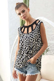 BiBi Leopard Printed Soft Rib Knit Front Sut Out Top - Trendsi - Flyclothing LLC