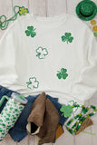 Sequin Lucky Clover Round Neck Long Sleeve Sweatshirt - Trendsi - Flyclothing LLC