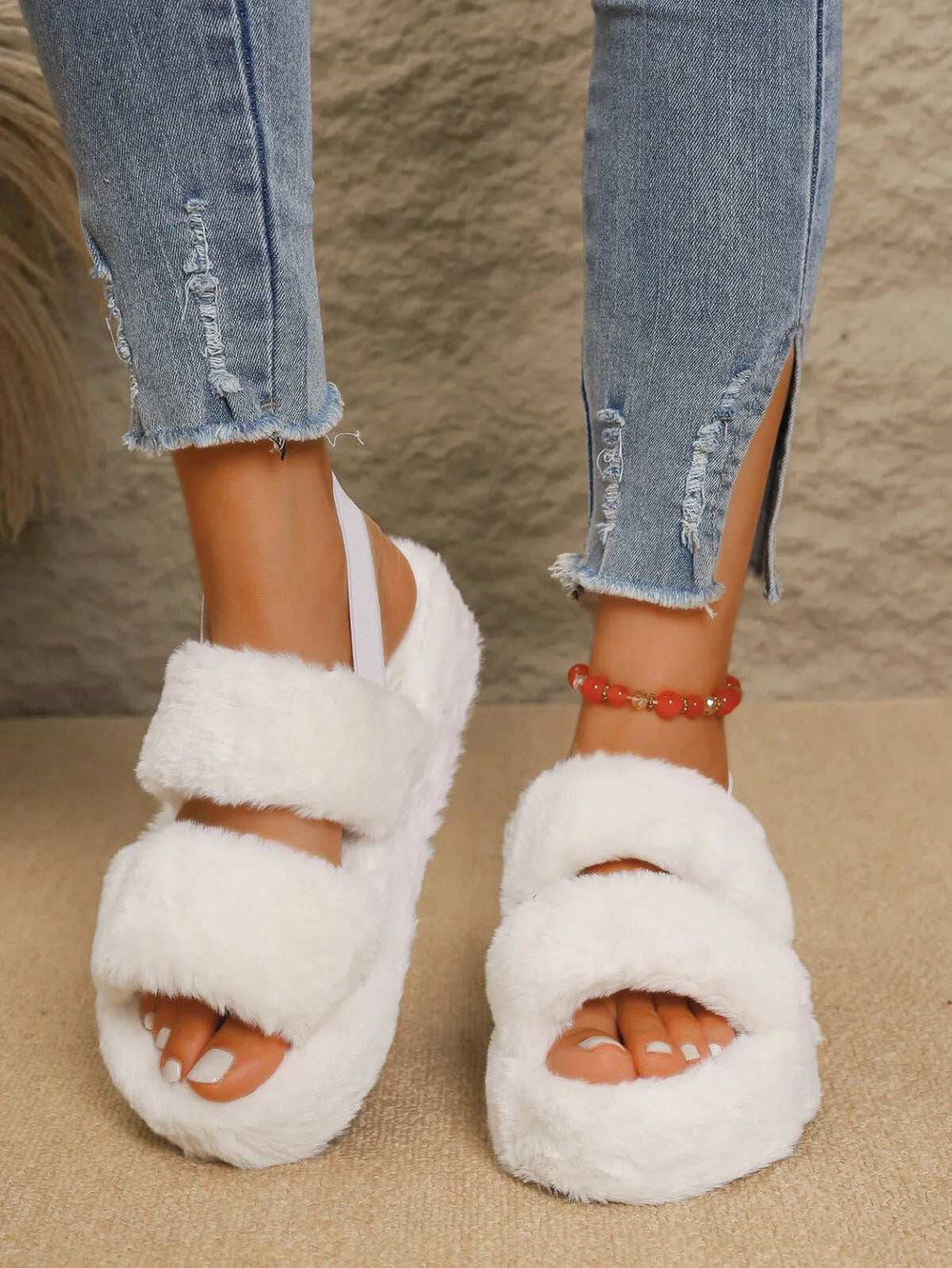 Fluffy Open Toe Platform Sandals - Trendsi - Flyclothing LLC