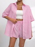 Striped Button Up Shirt and Shorts Set - Trendsi - Flyclothing LLC