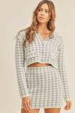 MABLE Houndstooth Cropped Knit Cardigan and Mini Skirt Set - Trendsi - Flyclothing LLC
