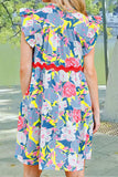 Ruffled Printed Cap Sleeve Mini Dress - Trendsi - Flyclothing LLC