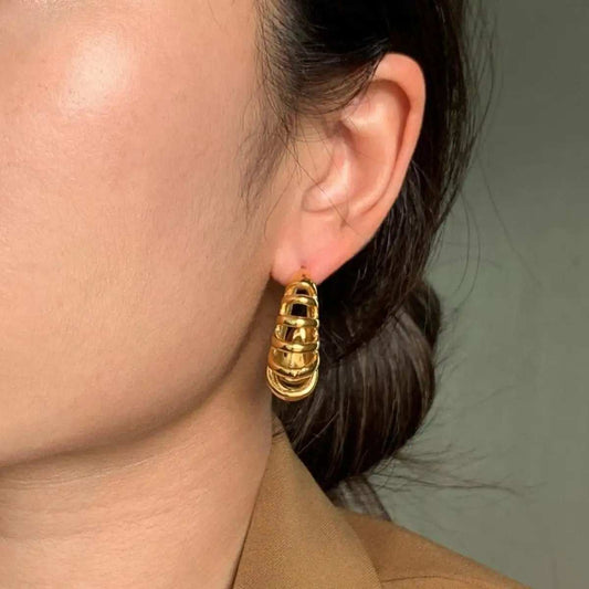 Stainless Steel Cutout C-Hoop Earrings - Trendsi - Flyclothing LLC