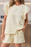Ruffled Round Neck Top and Drawstring Shorts Set - Trendsi - Flyclothing LLC