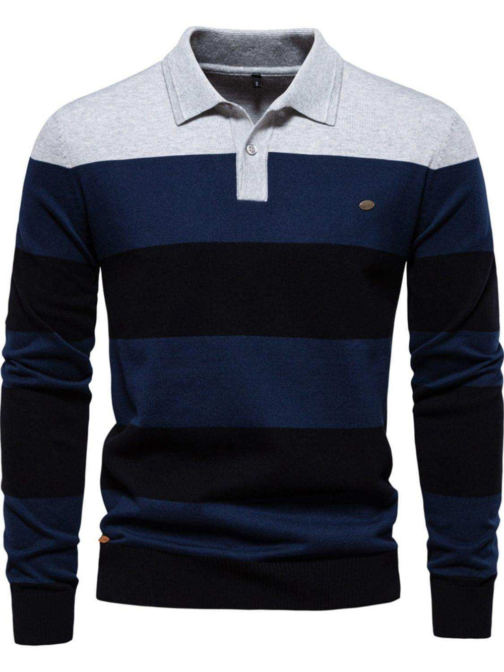 Men's Striped Long Sleeve Knit Polo - Trendsi - Flyclothing LLC
