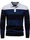 Men's Striped Long Sleeve Knit Polo - Trendsi - Flyclothing LLC