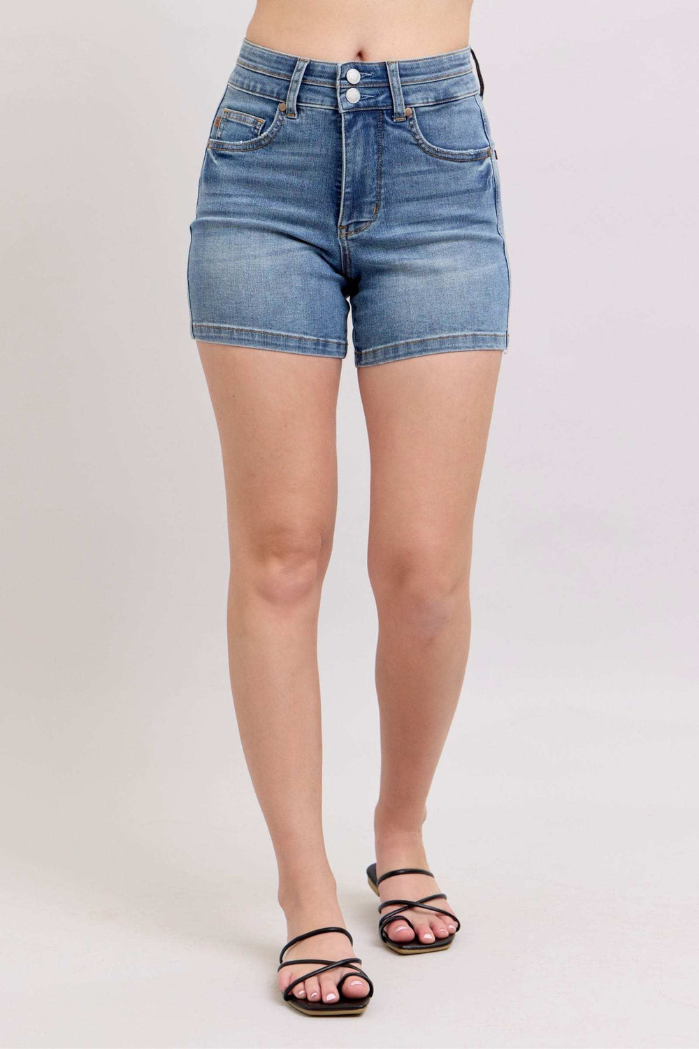 Judy Blue Full Size High Rise Tummy Control Denim Shorts Plus Size - Trendsi - Flyclothing LLC