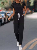 Ruffle Sleeve Drawstring Waist Casual Jumpsuit - Trendsi - Flyclothing LLC