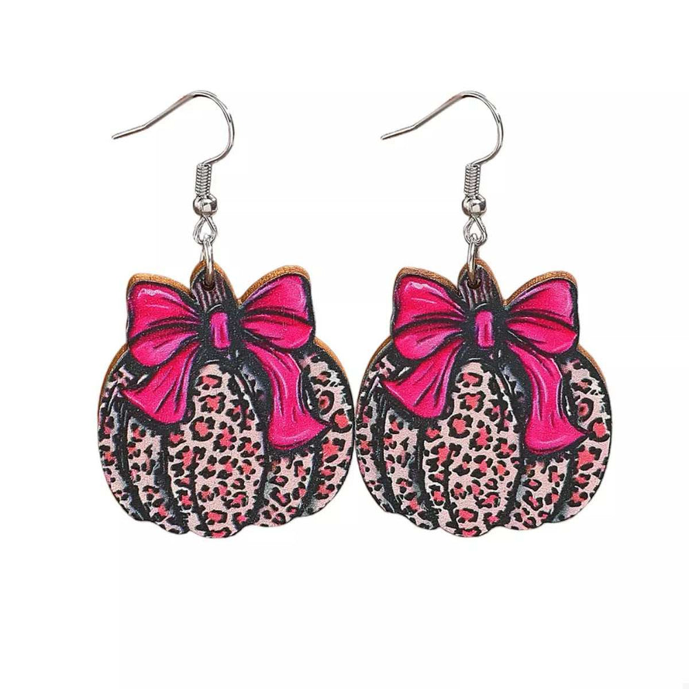 Halloween Pumpkin Leopard Print Bow Earrings - Trendsi - Flyclothing LLC
