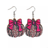 Halloween Pumpkin Leopard Print Bow Earrings - Trendsi - Flyclothing LLC