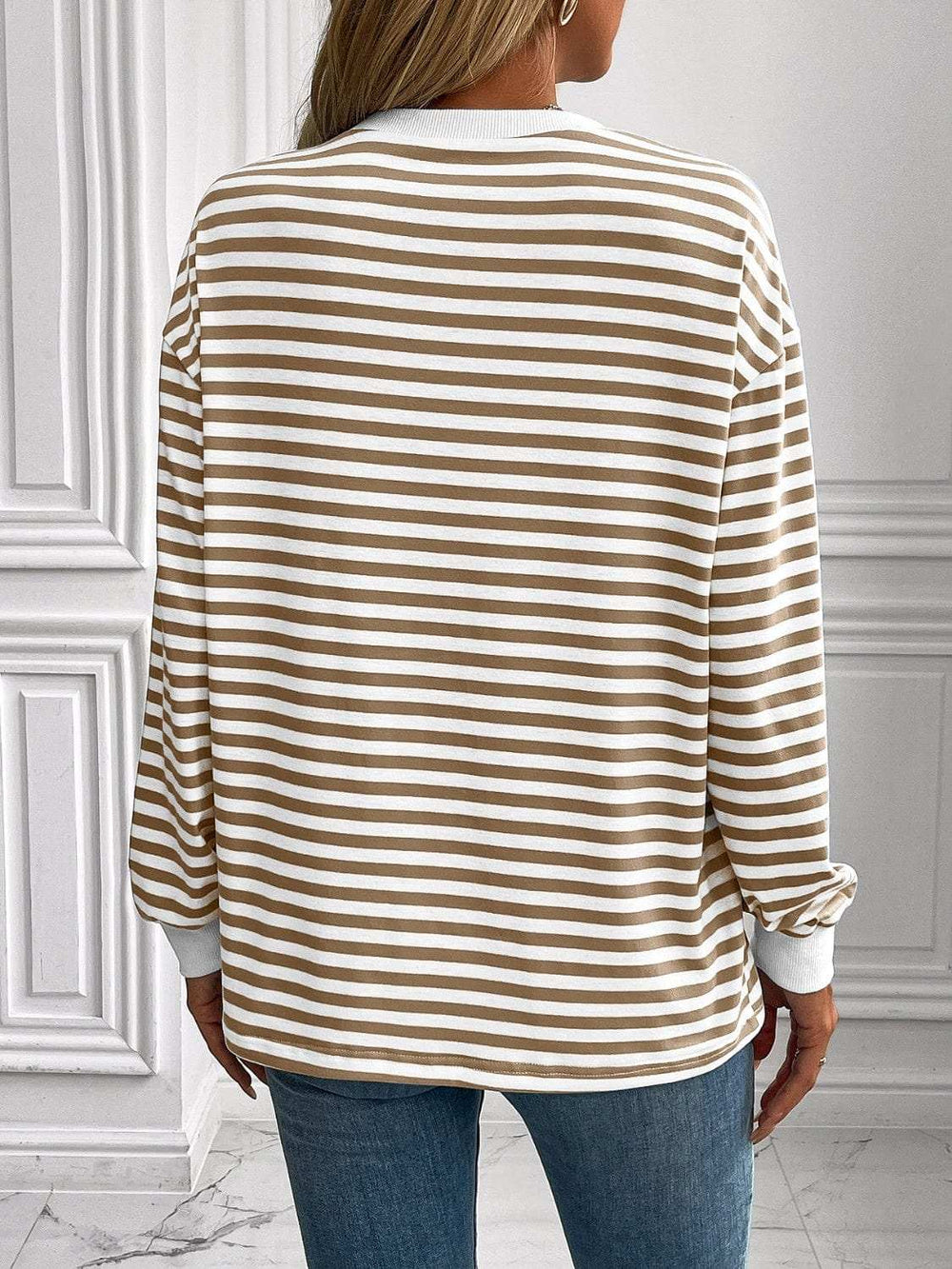 Ivy Lane Striped Round Neck Long Sleeve Sweatshirt - Trendsi - Flyclothing LLC
