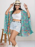 Plus Size Printed Open Front Cover-Up - Trendsi - Flyclothing LLC