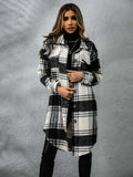 Plaid Collared Neck Long Sleeve Coat - Trendsi - Flyclothing LLC