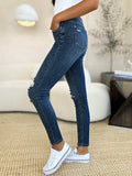 Judy Blue Full Size Mid Waist Distressed Slim Jeans - Trendsi - Flyclothing LLC