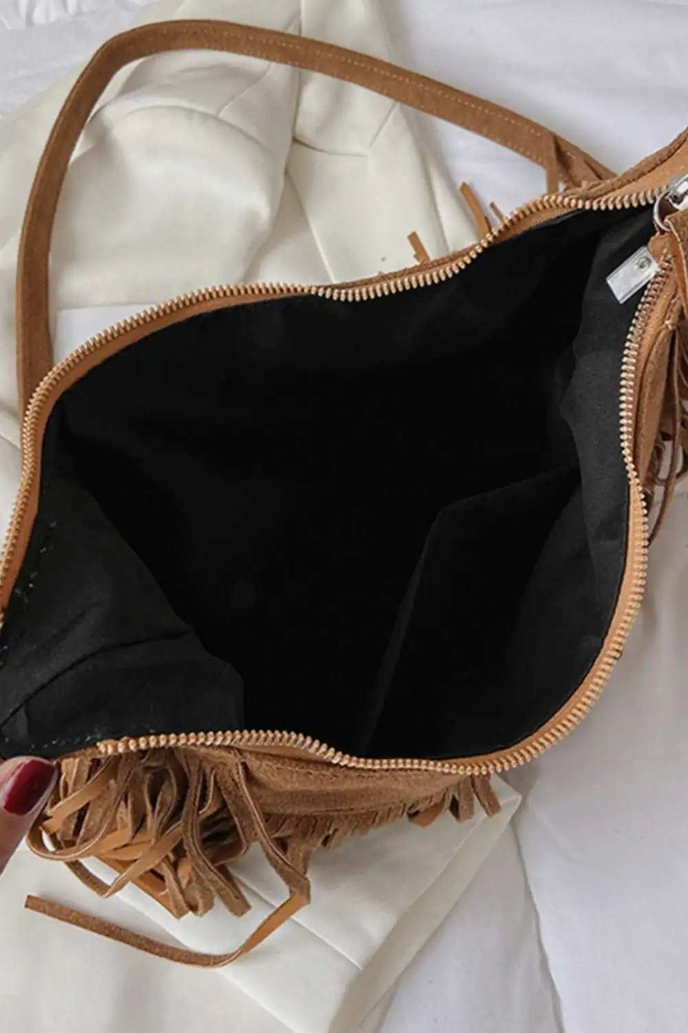 Suede Fringe Adjustable Strap Shoulder Bag - Trendsi - Flyclothing LLC