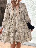 Tied Printed Long Sleeve Mini Dress - Trendsi - Flyclothing LLC