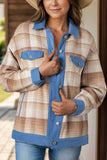 Contrast Trim Plaid Collared Neck Shacket - Trendsi - Flyclothing LLC
