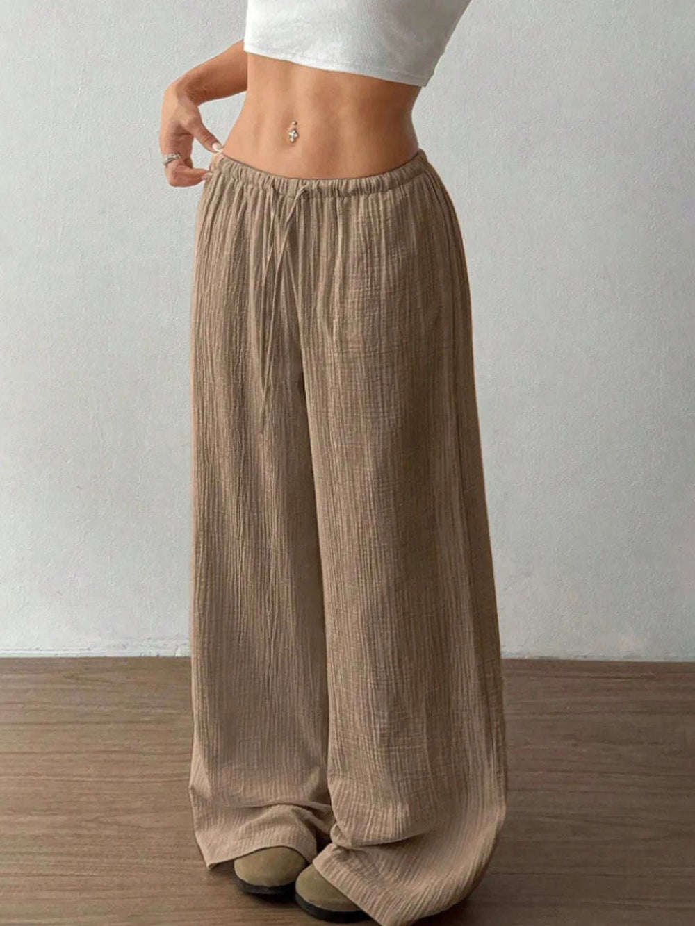 Wide Leg Drawstring Casual Pants - Trendsi - Flyclothing LLC