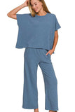 Zenana Cotton Slub Top & Pants Set - Trendsi - Flyclothing LLC