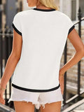 Contrast Trim Round Neck Cap Sleeve Top - Trendsi - Flyclothing LLC