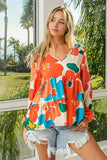 BiBi Floral Woven Tiered V Neck Top - Trendsi - Flyclothing LLC