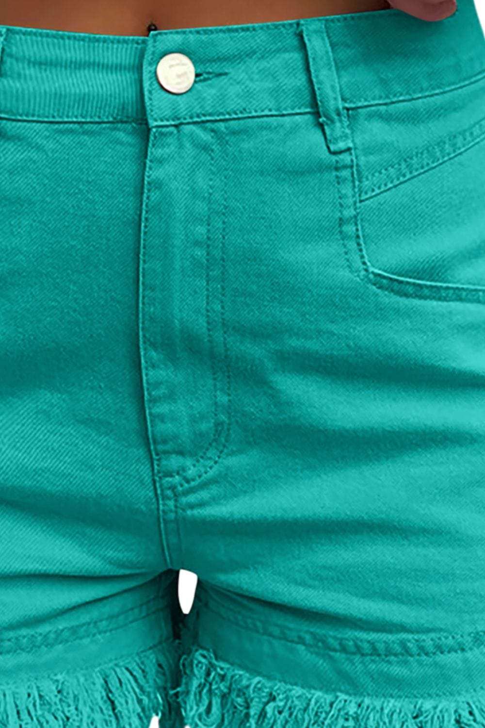 Raw Hem High Waist Denim Shorts - Trendsi - Flyclothing LLC