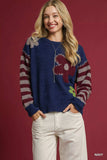 Umgee Flower Jacquard Striped Long Sleeve Sweater - Trendsi - Flyclothing LLC