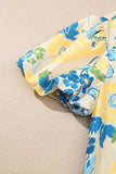 Floral Striped Trim Puff Short Sleeve Dress - Trendsi - Flyclothing LLC