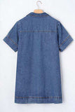 Short Sleeve Collared Patched Pocket Denim Mini Dress - Trendsi - Flyclothing LLC
