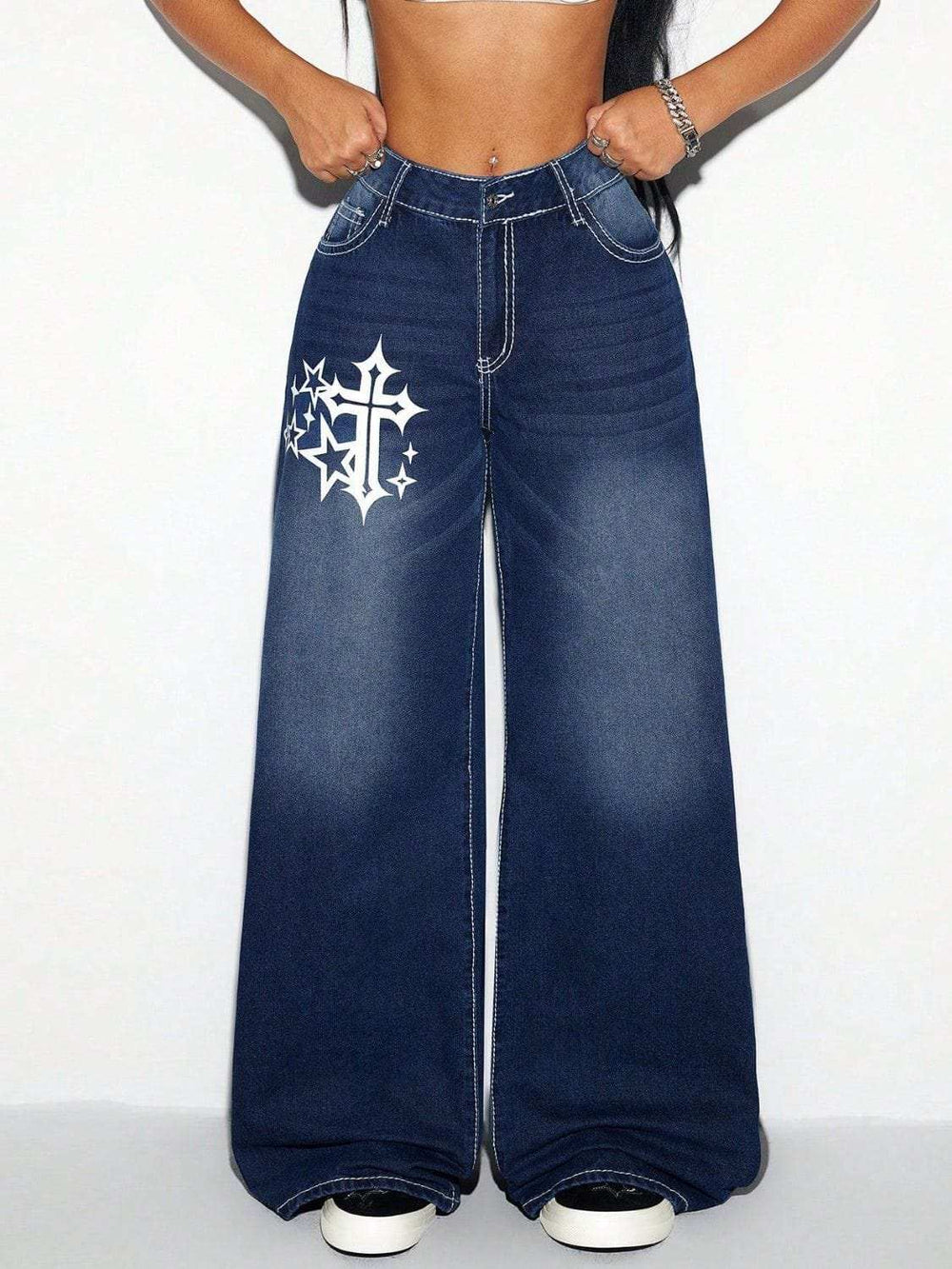 Cross Wide Leg Jeans - Trendsi - Flyclothing LLC