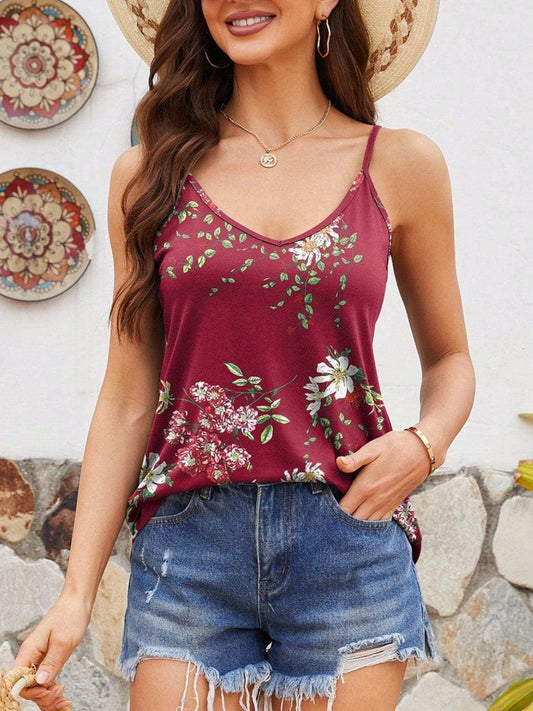 Printed V-Neck Cami - Trendsi - Flyclothing LLC