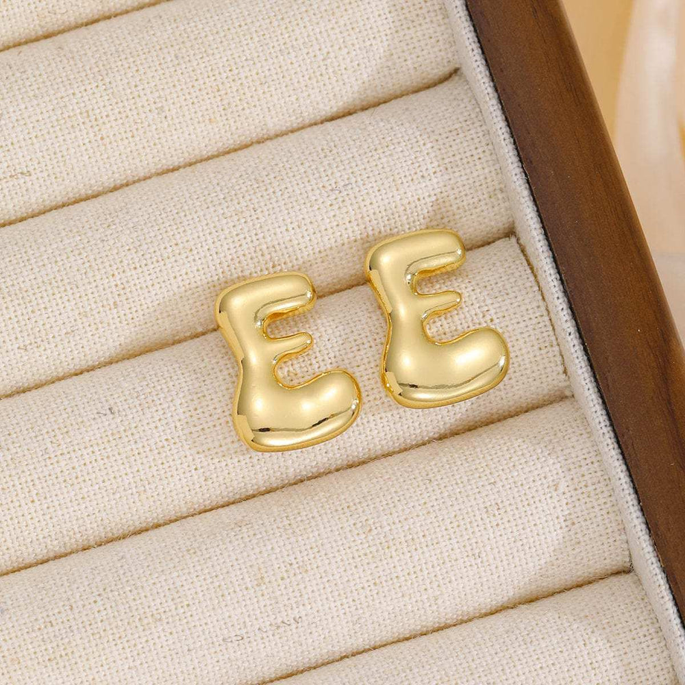 18K Gold-Plated Bubble Letter Stud Earrings - Trendsi - Flyclothing LLC