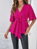 Devine Tied Front Peplum Blouse - Trendsi - Flyclothing LLC