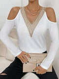 V-Neck Cold Shoulder Long Sleeve T-Shirt - Trendsi - Flyclothing LLC