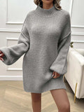 Devine Mock Neck Long Sleeve Mini Sweater Dress - Trendsi - Flyclothing LLC
