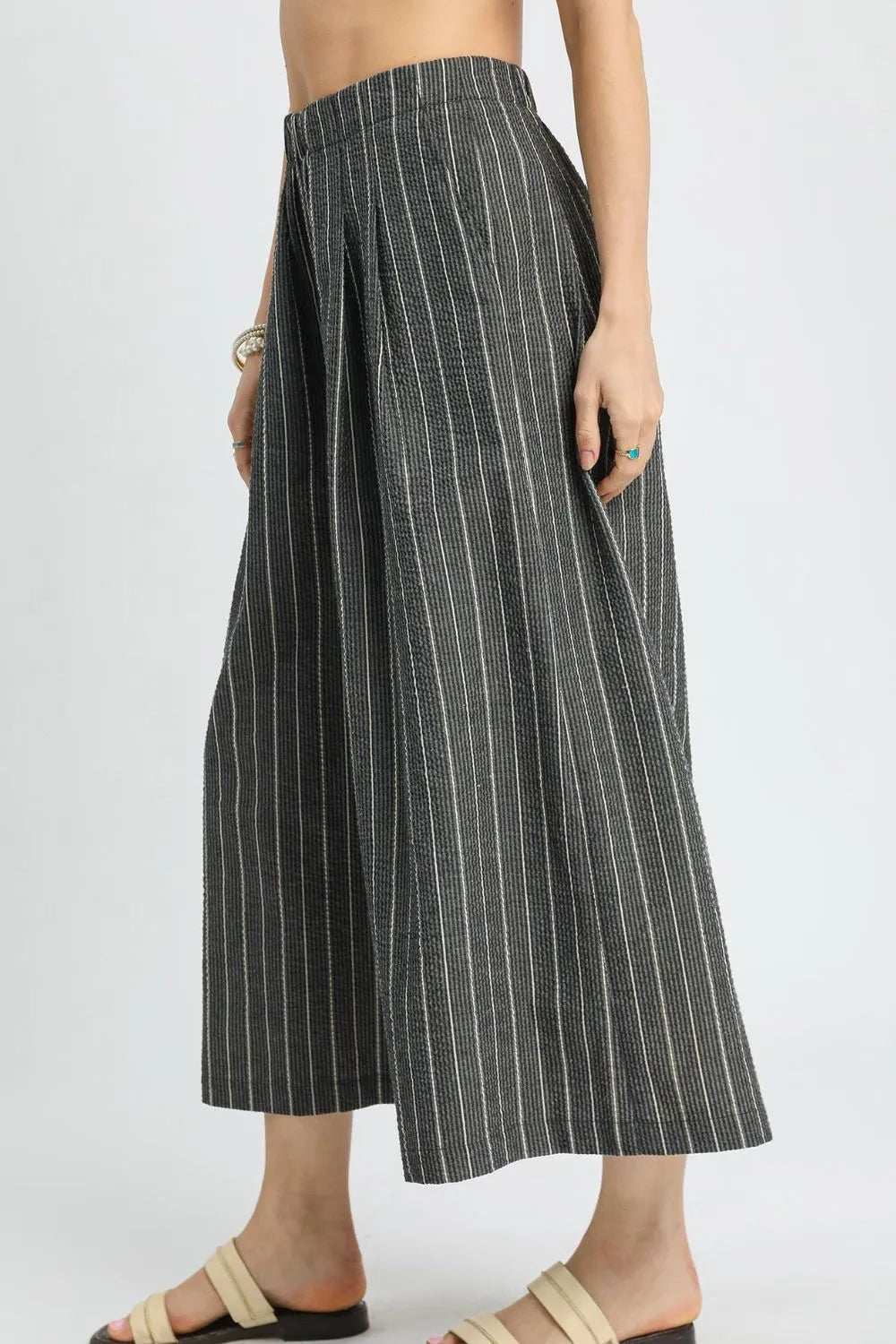 Umgee Pinstripe Crop Palazzo Pants - Trendsi - Flyclothing LLC