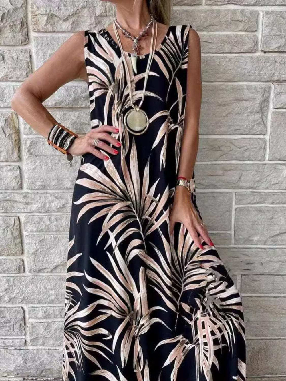 Printed Round Neck Mini Tank Dress - Trendsi - Flyclothing LLC