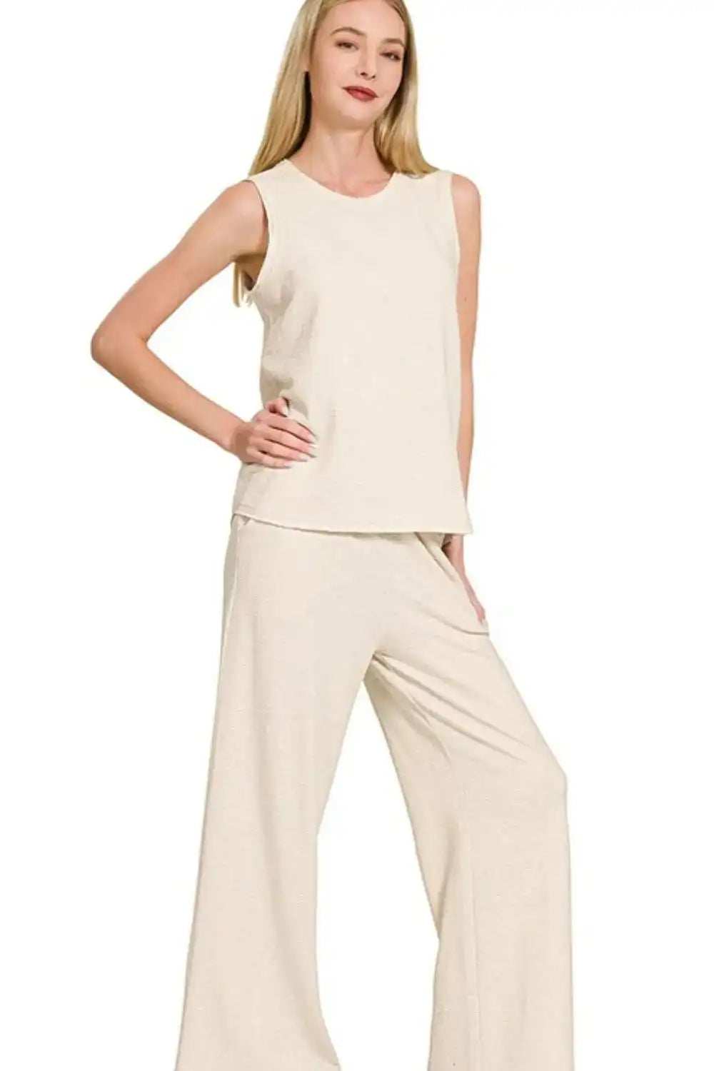 Zenana Cotton Slub Tank & Pants Set - Trendsi - Flyclothing LLC